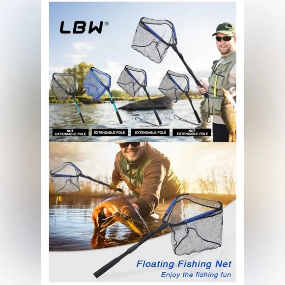 NWT LBW Folding Fishing Net Collapsible & Telescopic Aluminum Pole Handle - Picture 2 of 5